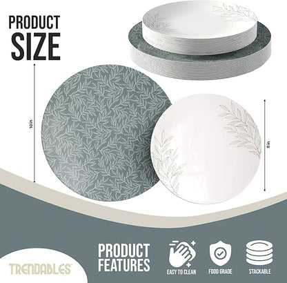 Trendables Disposable Dinnerware Decorative Plates Plastic Disposable Plates Set For 40 Guests 40 x 8 Inch Dessert Plate & 40 x 10 Inch Wedding Party Plate Set Aleh