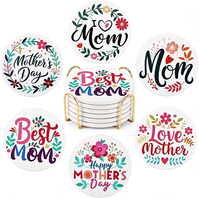 Absorbent Ceramic Coasters Set of 6, Love Quotes by GOHDODD