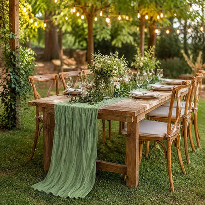 10 Pack Sage Green Table Runner 10FT Gauze Cheesecloth Table Runner | 21x120 - Image 2
