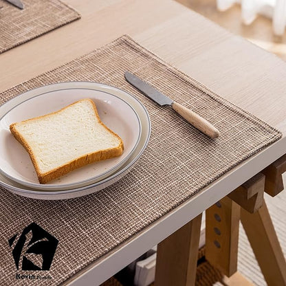 Kevin Textile Set of 4 Placemats Heat Resistant Dining Table Place Mats Kitchen Table Mats, 13"x19", Natural Linen