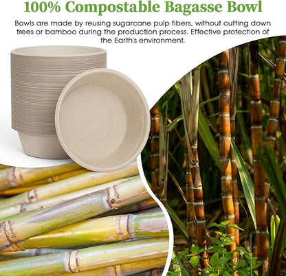 ECOLipak 20 OZ 150 Count Paper Bowls, Disposable Compostable Large Soup Bowl, Heavy Duty Bagasse Bowls for Family Lunch, Dinner Meals, Camping, Party