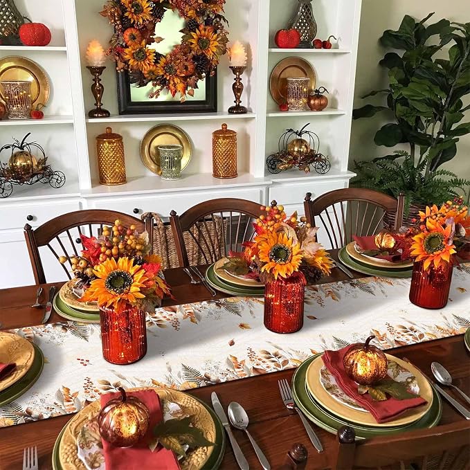 White Golden-Yellow Pumpkin Fall Table Runner 36 Inches Long, Thanksgiving - Image 6