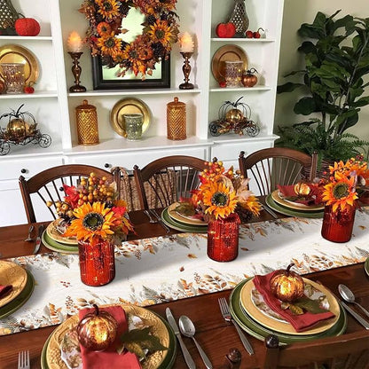 White Golden-Yellow Pumpkin Fall Table Runner 36 Inches Long, Thanksgiving - Image 6
