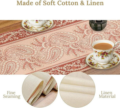 Pink Paisley Table Runner, Abstract Vintage Boho Paisley Flowers Leaves Print - Image 6