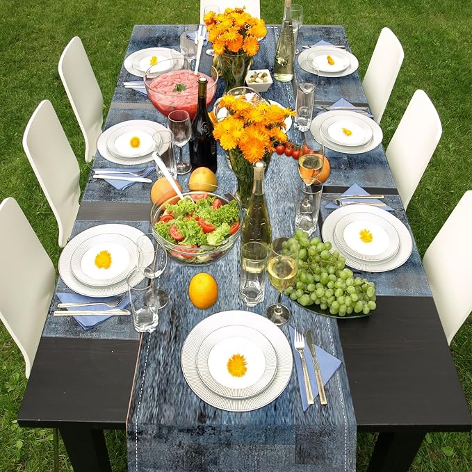 Table Runner and Placemats Set of 6, Vintage Blue Gray Art | Abstract Farmhouse - Image 7