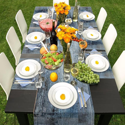 Table Runner and Placemats Set of 6, Vintage Blue Gray Art | Abstract Farmhouse - Image 7