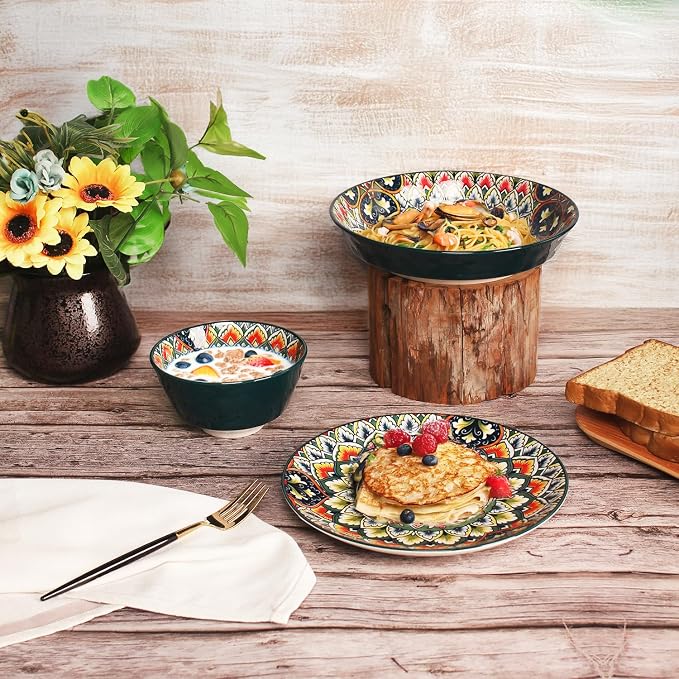 YA JU Mandala Dinnerware Sets Serves 4, Buffet Dinnerware, Boho Plates and - Image 3