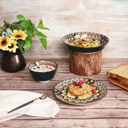 YA JU Mandala Dinnerware Sets Serves 4, Buffet Dinnerware, Boho Plates and - Image 3