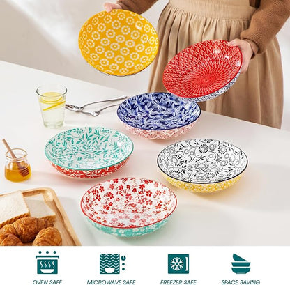 vancasso 8.5" Pasta Bowls Set of 6, 40 oz Porcelain Shallow Salad Bowls - Image 5