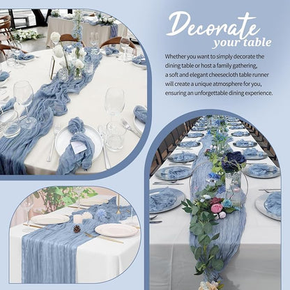 Pesonlook Cheesecloth Table Runner Dusty Blue, 20 Pack 17.7x108 inch, Long | - Image 4