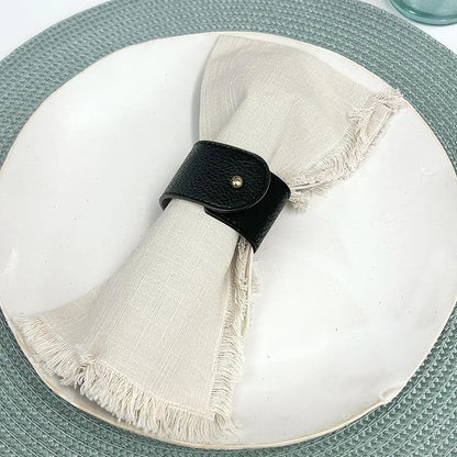 Luxury Leather Napkin Rings Set of 8, Black, Morgan Faux Style, Modern Cuff Design for Wedding Party Decorations, Kitchen, Holiday Table,Rust Proof,Hotel, Home, Table Accessories, Dining