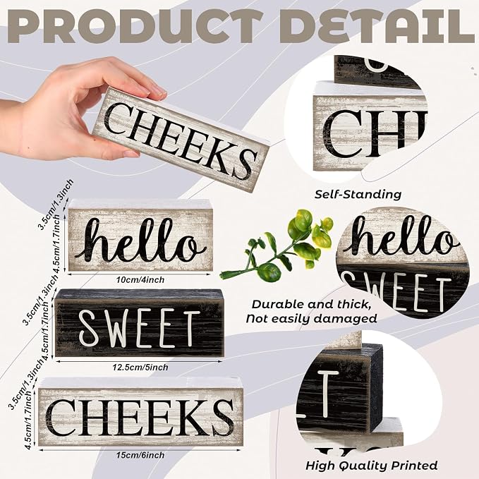 Moucuny 4 Pcs Bathroom Shelf Decor Hello Sweet Cheeks Sign Farmhouse Bathroom - Image 2