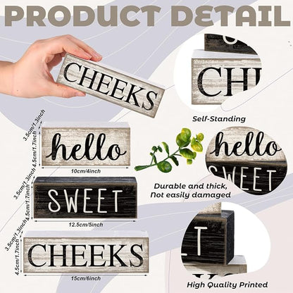 Moucuny 4 Pcs Bathroom Shelf Decor Hello Sweet Cheeks Sign Farmhouse Bathroom - Image 2