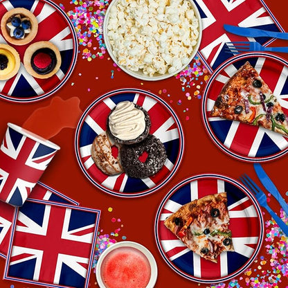 Britain UK England British Flag Birthday Party Supplies Set Plates Napkins Cups Tableware Kit for 16
