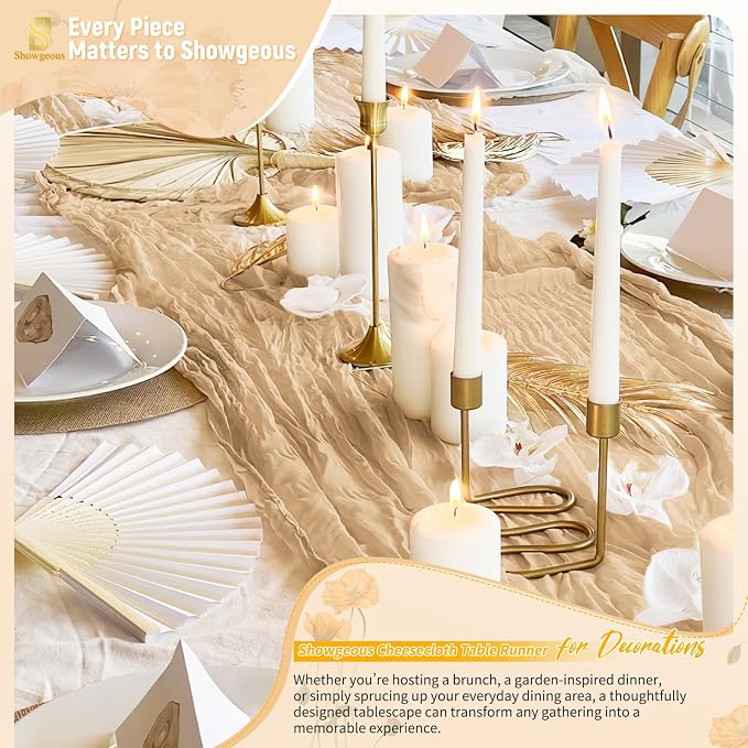 Showgeous 4 Pack Nude Cheesecloth Table Runner, 17 x 108 Inches | Boho - Image 8