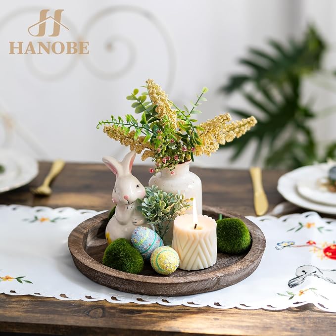 Hanobe Wooden Tray for Coffee Table, Decorative Round Candle Holder Plate | - Image 9