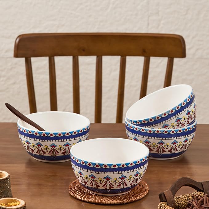 Bico Boho Totem Cereal Bowls Set of 4, 26 oz Deep Ceramic Soup Bowls - Image 4
