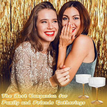 XUWAIDSGN 100 Pcs Champagne Martini Glasses 9 Oz with Gilded Removable Gold Rim Coupe Glasses Pink Martini Glasses Plastic Mimosa Vintage Coupe Glasses Set For Wedding Anniversary (100, Ribbed Gold)