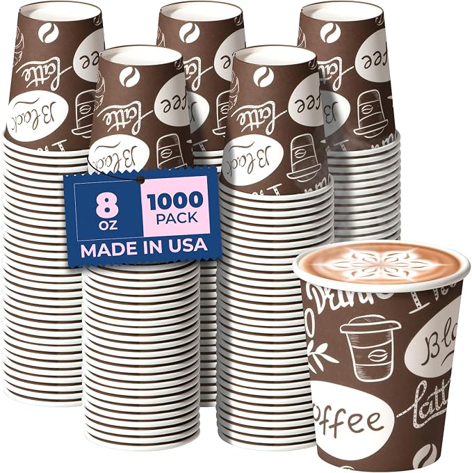 Fit Meal Prep 8 oz Coffee Cups 1000 Count, Leak-Proof Hot Cup, Disposable Paper by FMPBRANDS