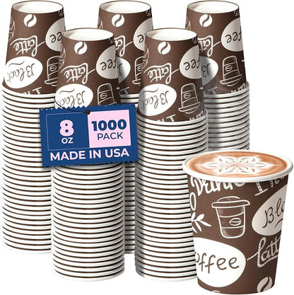 Fit Meal Prep 8 oz Coffee Cups 1000 Count, Leak-Proof Hot Cup, Disposable Paper by FMPBRANDS