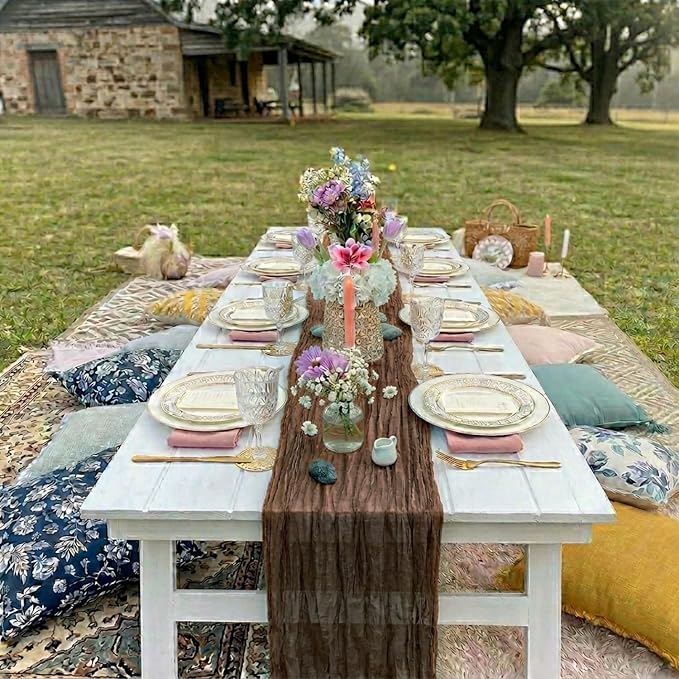10 Pack Brown Cheesecloth Table Runner 17 x 108 Inch | Boho Gauze Fabric - Image 7
