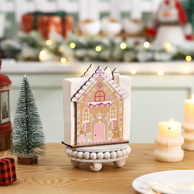 Christmas Napkin Holder for Tables Gingerbread House Napkin Holder Wooden Xmas - Image 4