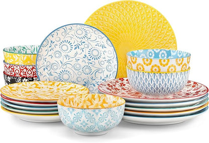 vancasso SELENE Plates and Bowls Set for 6, 18 Pieces Dinnerware Sets, Mircowave and Dishwasher Safe Dishes Set, Porcelain Pastel Dinnerware