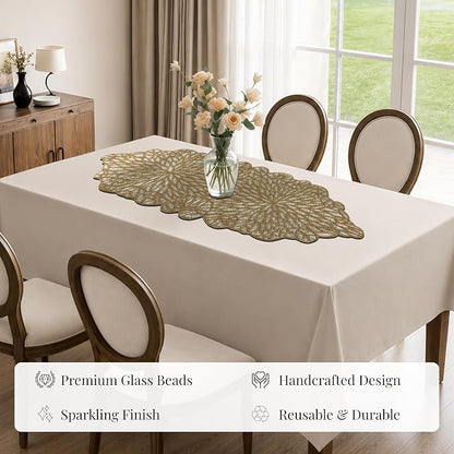 Hand Beaded Table Runner 13 x 36 Inch, Decorative Glass Bead Table Runner - Image 8