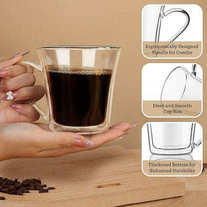 Joeyan 12oz Double Walled Glass Coffee Mugs, Wide Mouth Latte Cappuccino - Image 4