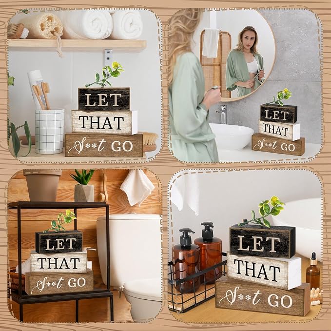 Moucuny 4 Pcs Bathroom Shelf Decor Sign Farmhouse Bathroom Decor and - Image 5