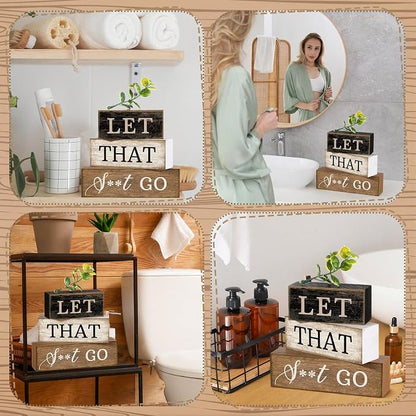 Moucuny 4 Pcs Bathroom Shelf Decor Sign Farmhouse Bathroom Decor and - Image 5