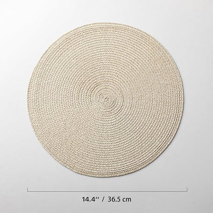Round Placemats Set of 8 Plastic Woven Placemats Washable Wipeable Table Mats for Dining Table Heat Resistant Non-Slip Circle Place Mats (Beige-Brown)