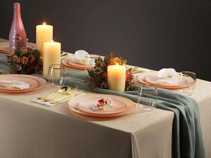 100 Pink Gold Plastic Plates Set, Elegant Fancy Heavy Duty - Image 7