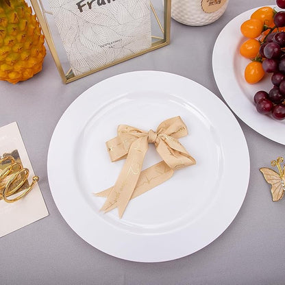 I00000 50Pcs White Plastic Dinner Plates 10 Inch, Premium Disposable Party Plates, Safe and Reusable, Heavy Duty Plastic Plates Perfect for Wedding Valentine's Day Party