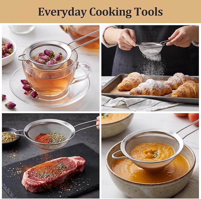 4PCS Fine Mesh Strainer Set, Stainless Steel Kitchen Sieve - Image 4