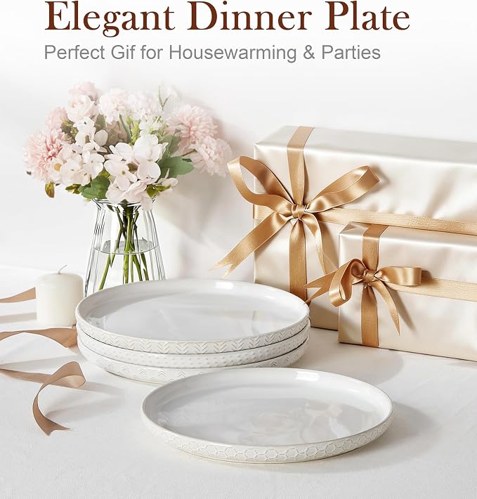 Lareina Ceramic Dinner Plates 10 Inch, Embossed Boho Stoneware Plates - Image 8