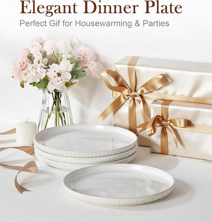Lareina Ceramic Dinner Plates 10 Inch, Embossed Boho Stoneware Plates - Image 8