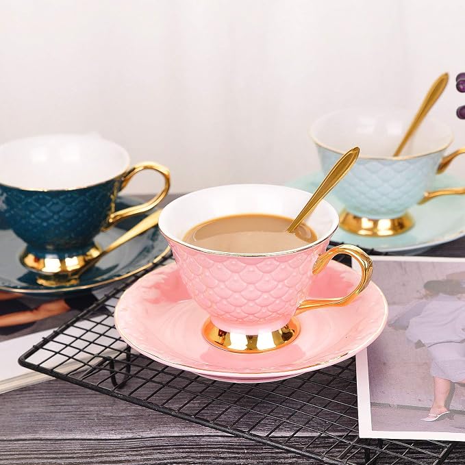 VanEnjoy Blue Vintage 8 Ounces Porcelain Coffee Cup, Tea Cup and Saucer Set and - Image 6