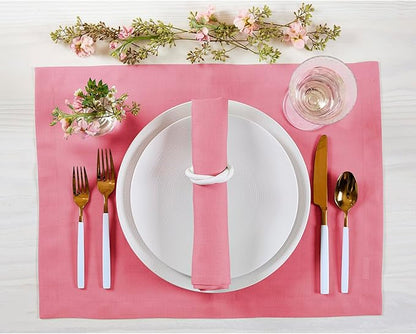 Solino Home Linen Napkins Set of 4-100% Pure Linen Pink Carnation Dinner Napkins Cloth 20 x 20 Inch for Valentines, Spring, Easter - Fete, Handcrafted and Machine Washable