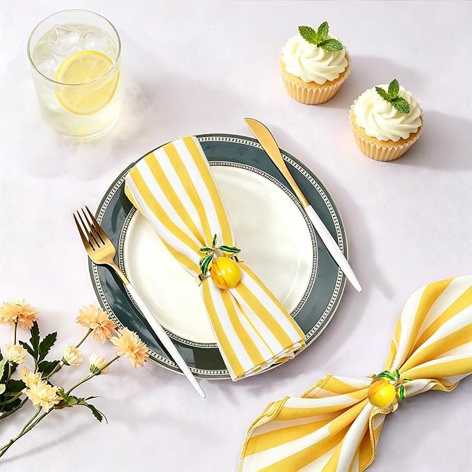 Lemon Napkin Rings Set of 8 for Summer Party Beach Wedding Decor | Shiny Gold - Image 5