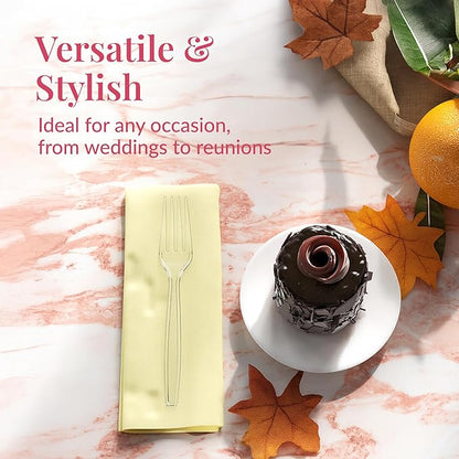 Prestee 100 Count Plastic Forks - Heavy Duty Forks Disposable for Parties, Events, and Catering - Crystal Clear Silverware and Durable Plastic Utensils Flatware Set for Weddings and Celebrations