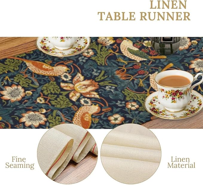 William Morris Strawberry Thief Floral Botanical Art Table Runner Vintage - Image 4