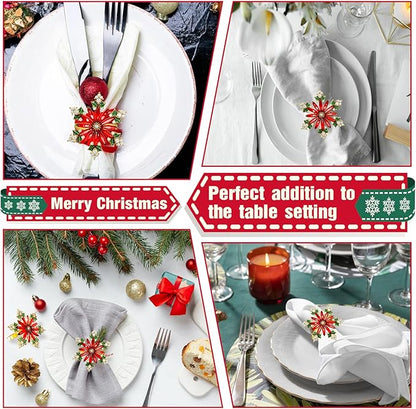 ZeeDix Christmas Crystal Snowflake Napkin Rings Set of 8- Rustic Dinner Tables Setting Decoration for Wedding Receptions, Christmas Holiday Party Dinner Parties