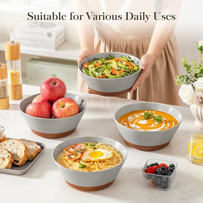 MALACASA Salad Bowls Set of 4, Soup Bowls for Kitchen, 60oz Large Ceramic Bowl for Ramen, Cereal, Fruit, Pho and Pasta, Microwave & Dishwasher Safe, Speckled Deep Bowls, Grey & Brown