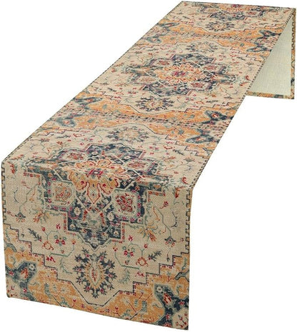 Bohemia Orange Table Runner, Rustic Farmhouse Vintage Geometric Floral Print by JanJCurt