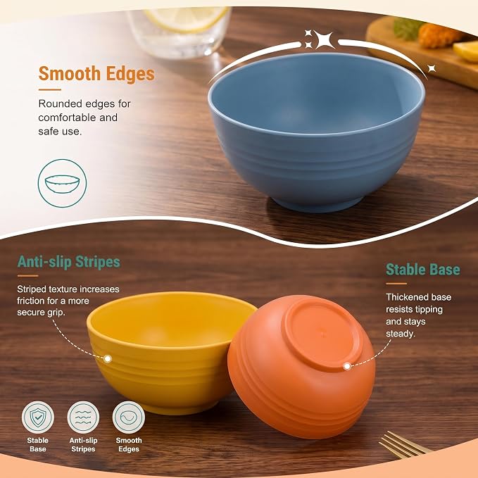 PYRMONT Wheat Straw Bowls Set of 8 Unbreakable Small Bowls 10 Oz Alternative - Image 4