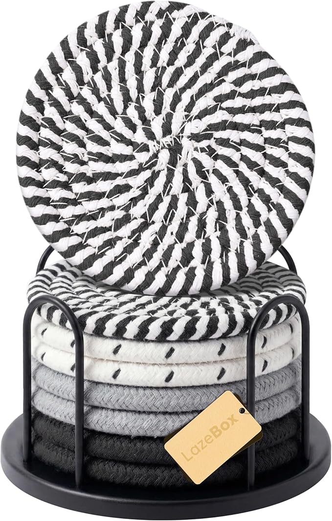 Lazebox Coasters Set of 8 for Drinks, 4 Inch Large Coasters for Coffee Table by Lazebox