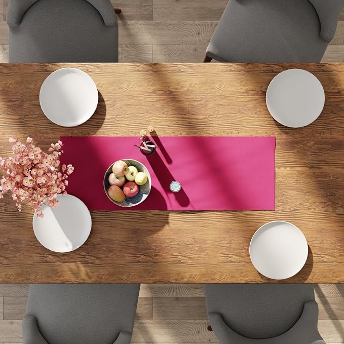 Encasa XO Table Runner, Cotton Canvas Dining Runner 13"x36" | Hot Pink - Image 4