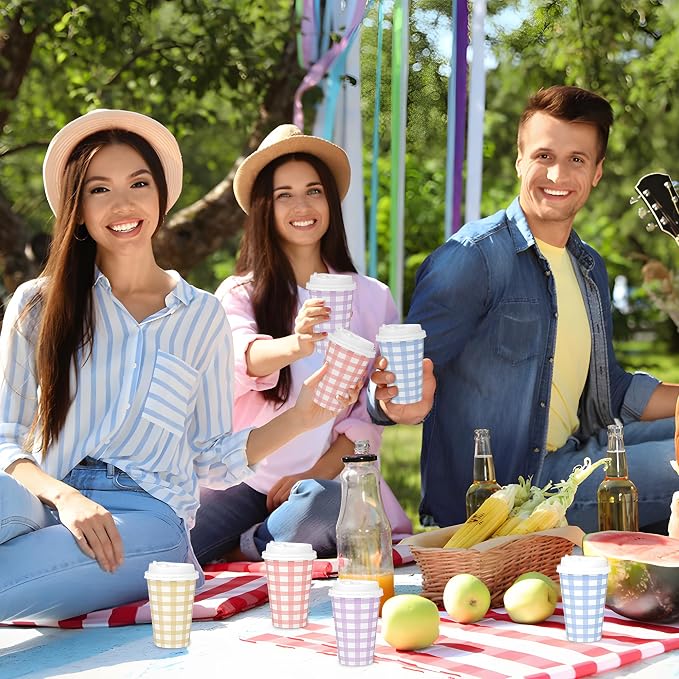 100 PACK Gingham 12OZ Coffee Cups - Image 5