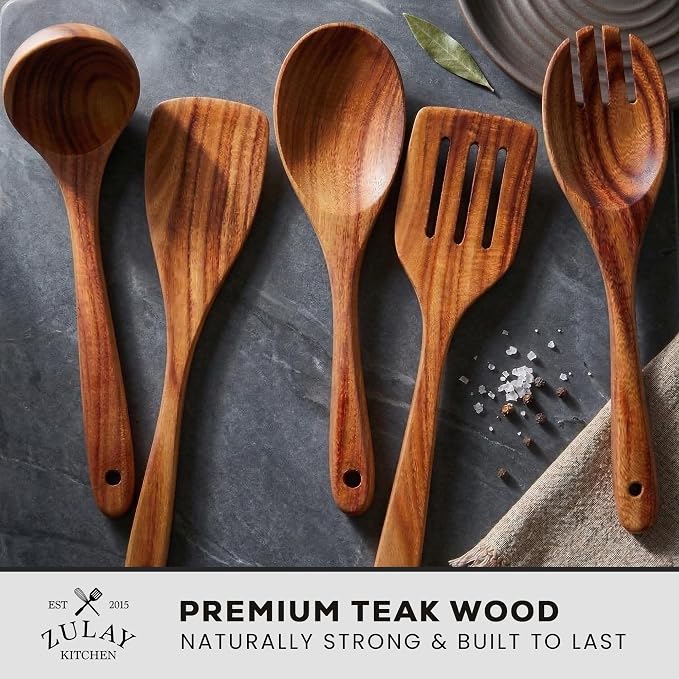 Zulay Kitchen Extra-Large 5-Piece Wooden Spoon Set - Image 2